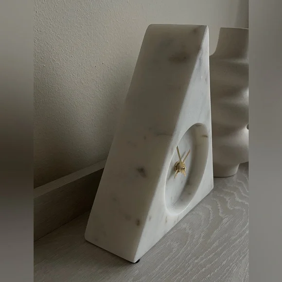 Marble Triangular Mantel Clock Ivory Modern Minimalist Design Neiman Marcus